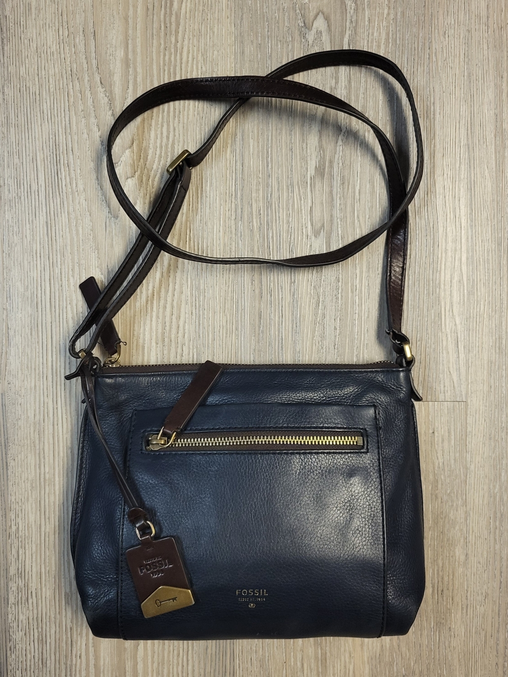 Fossil Navy Leather Crossbody Bag